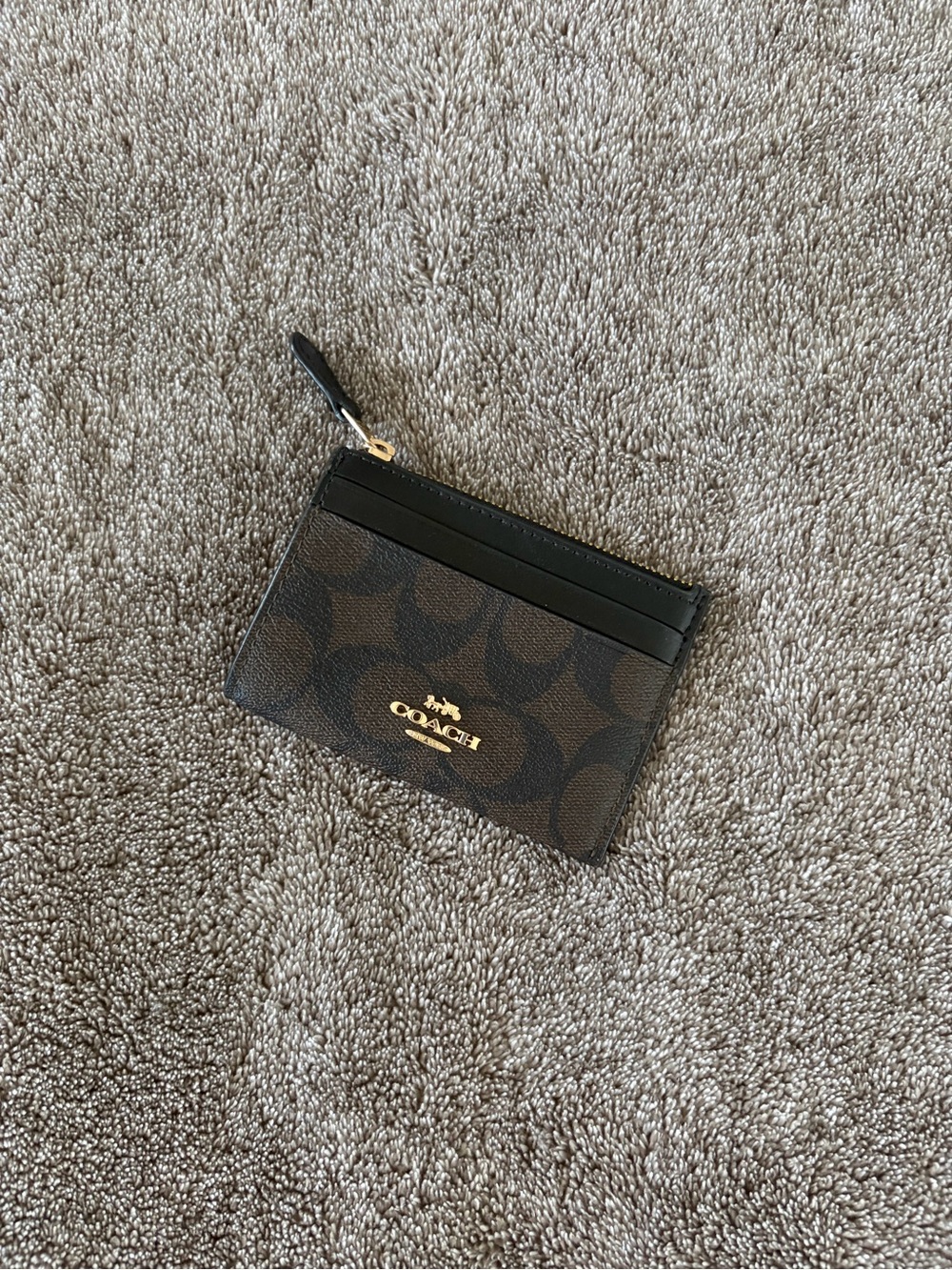 Coach Brown & Black Signature Canvas Card Wallet